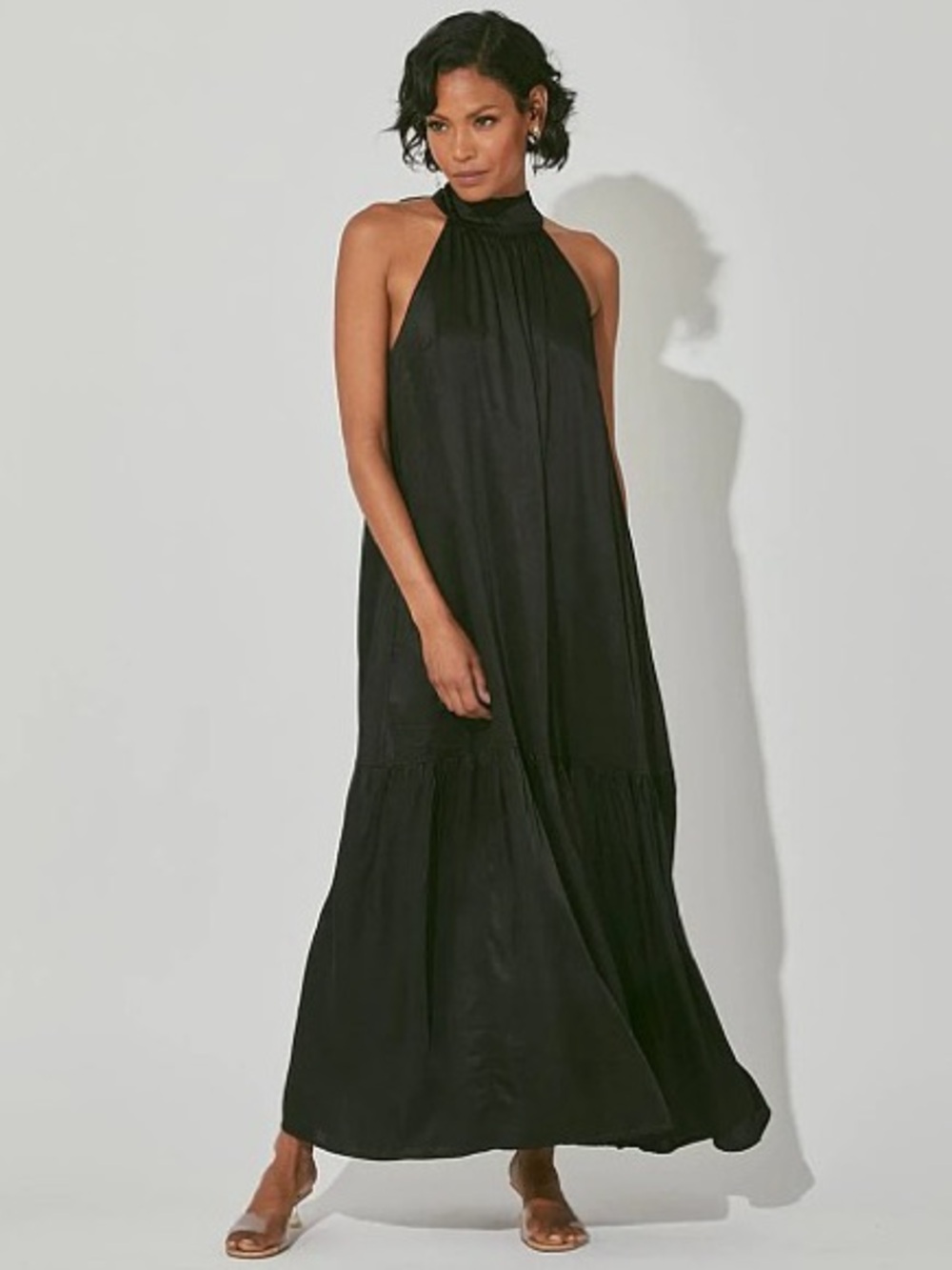Cleobella Laura Black High Neck Silky Ankle Midi Dress EUC Size Small